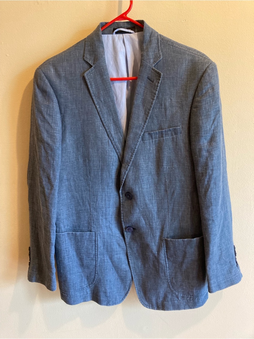Calvin Klein 100% Linen Mens 38 Short Bluish Gray Sport Coat Blazer 2 Button